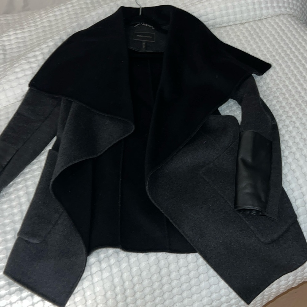 BCBG FIONA BLACK DRAPE WOOL COAT SIZE S